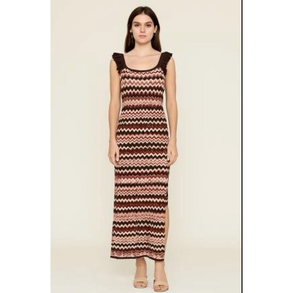 Heartloom Bennet Knit Maxi Dress Women Large Colorful Ruffle Retro Y2K‎ NEW